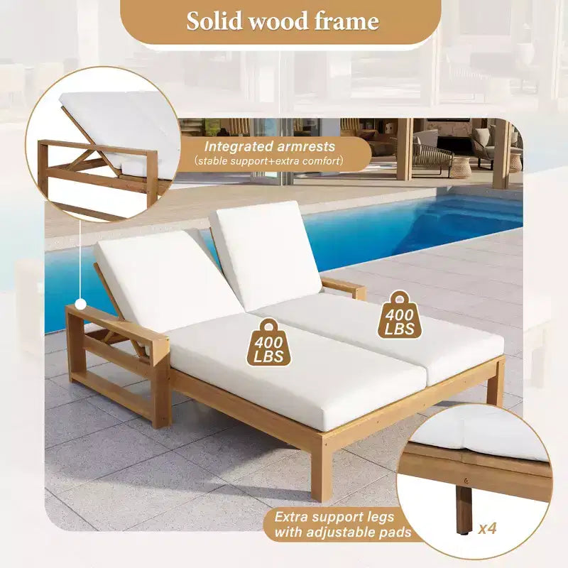 Polibi Double Outdoor Lounge Chair with 5-Position Adjustable Backrest