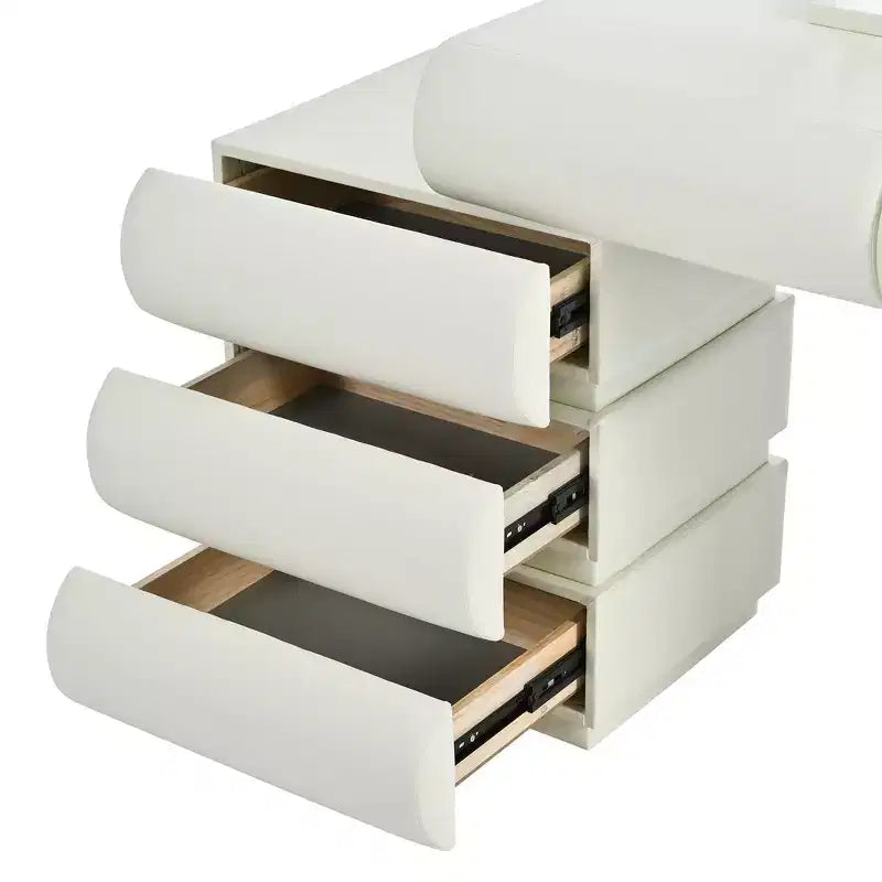 Whisen Luxury Makeup Vanity Desk, Dressing Table Vanity with Mirror, Movable Side Cabinet, 6 Drawers Storage and Stool