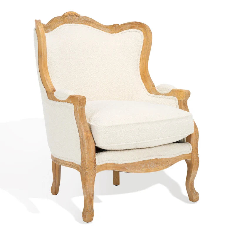 SAFAVIEH Couture Kali Oak Natural Linen Wing Chair - 34Wx34Dx40H