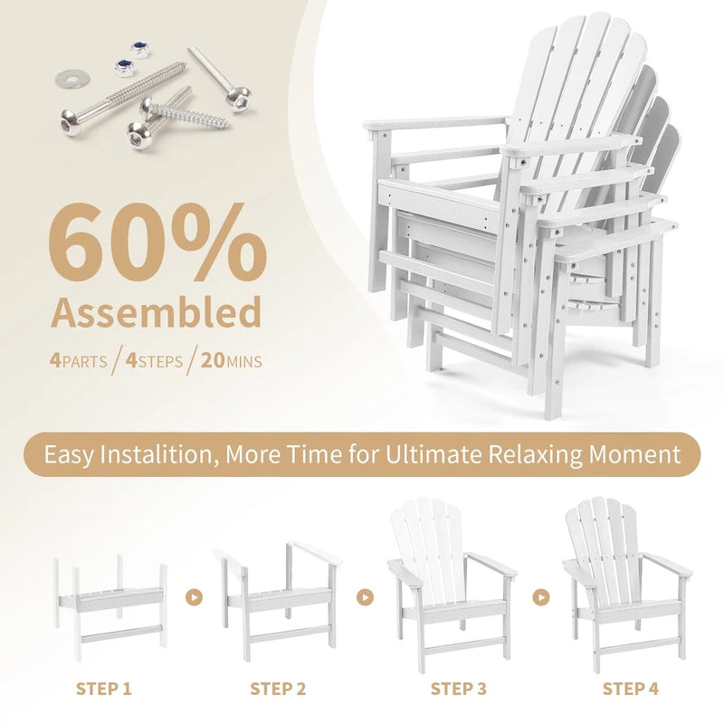 Vrakae 6 Pcs Patio HDPE All-Weather Stacking Adirondack Chair