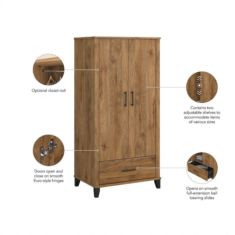 Somerset Tall Entryway Cabinet with Doors and Drawer by Bush Furniture