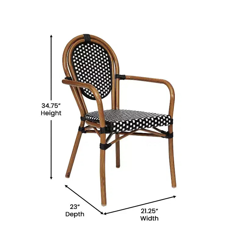 Flash Furniture 4 Pack Lourdes Indoor/Outdoor Commercial Thonet Bistro Stacking Chair with Arms, PE Rattan and Aluminum Frame