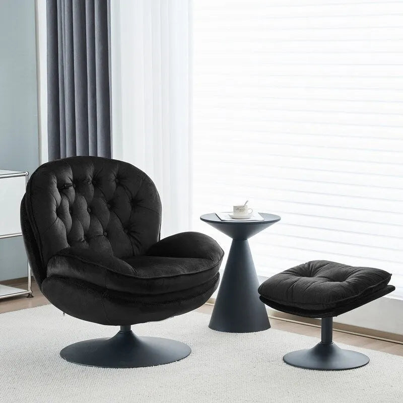 Velvet Swivel Accent Chair with Ottoman Round Reading Accent Chair Foot Stool Ottoman Set,360 Swivel,Metal Frame