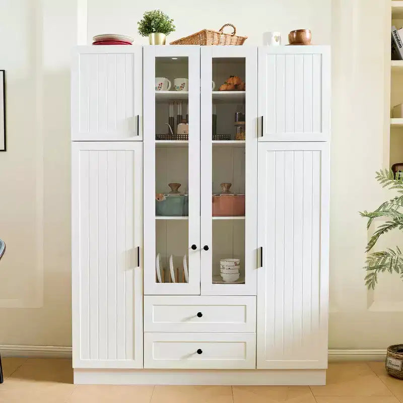 Whisen 71H Freestanding Kitchen Storage Pantry, Large Dining Storage Cabinet Cupboard Sideboards With 6 Doors, Adjustable Shelves