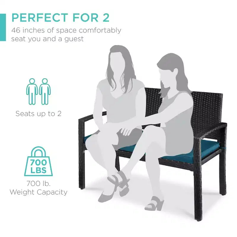 Best Choice Products 2-Person Outdoor Wicker Bench Garden Patio Porch Furniture w/ 700lb Capacity, Cushion