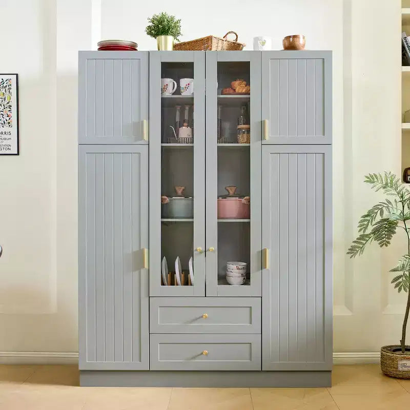 Whisen 71H Freestanding Kitchen Storage Pantry, Large Dining Storage Cabinet Cupboard Sideboards With 6 Doors, Adjustable Shelves