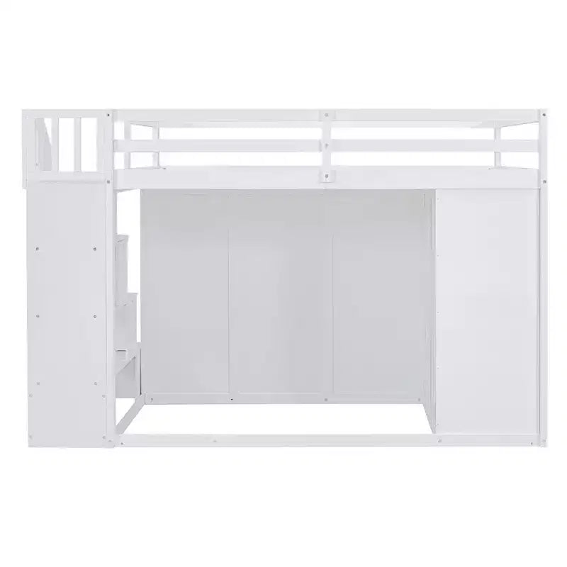 Teddy Fleece Full Size Loft Bed with Storage Shelf and Drawers, Wooden High Loft Bed with Versatile Desk for Bedroom