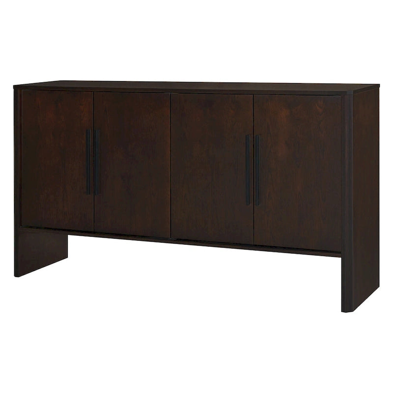 Buffet de Rangement 4 Portes avec Étagères Réglables, Poignées Linéaires en Métal et Passe-Câbles