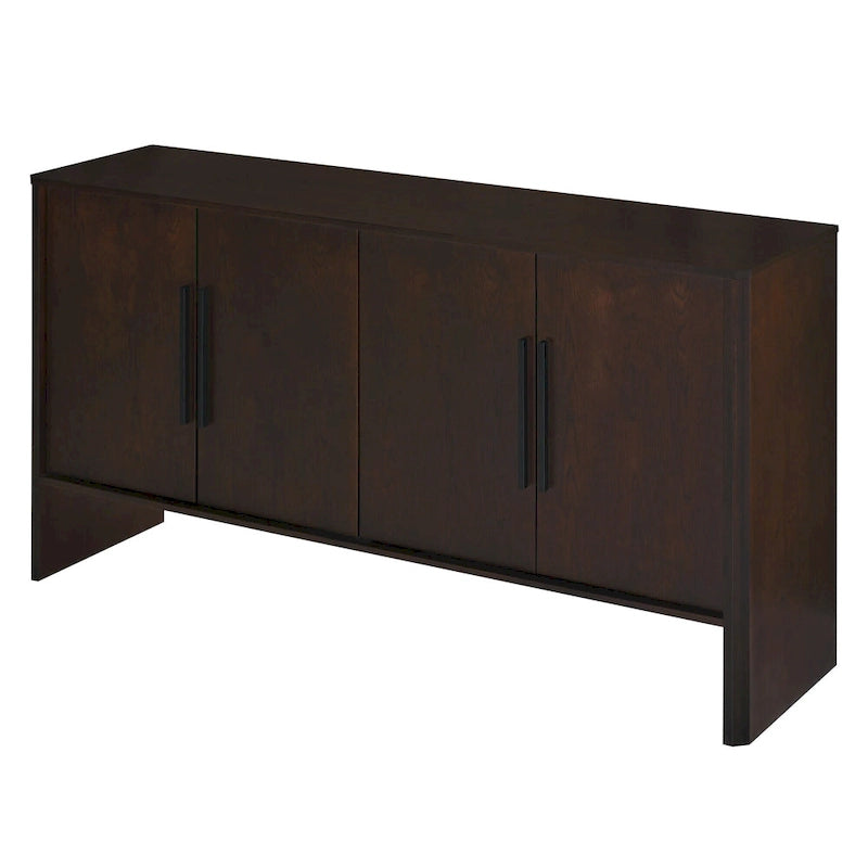 Buffet de Rangement 4 Portes avec Étagères Réglables, Poignées Linéaires en Métal et Passe-Câbles