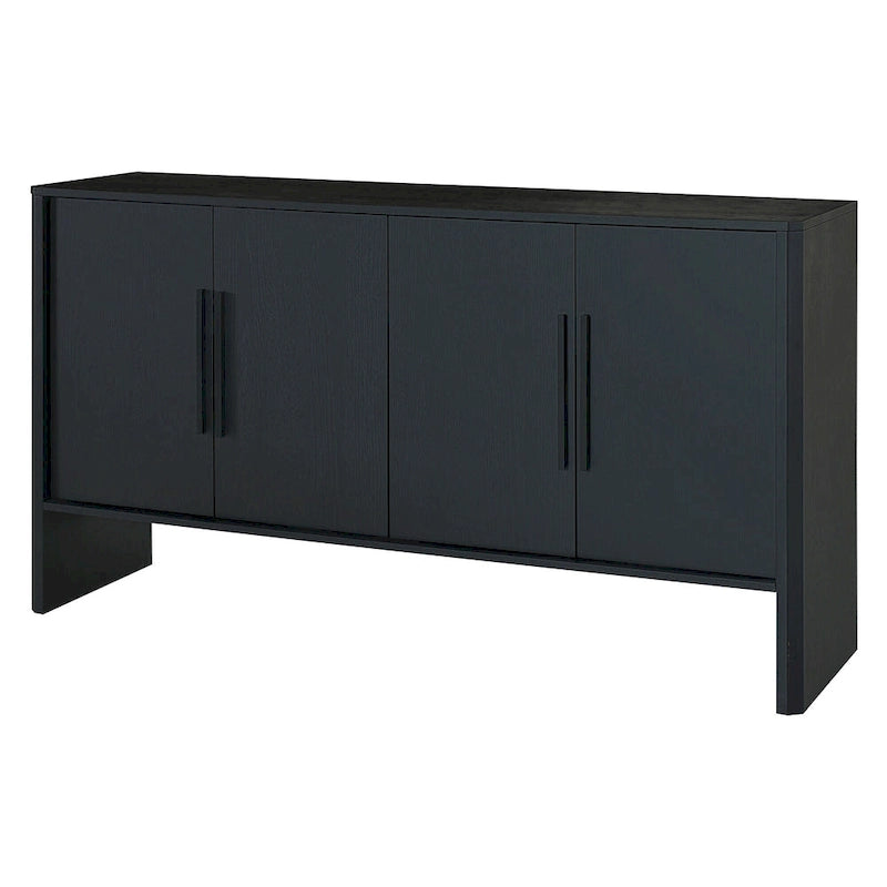 Buffet de Rangement 4 Portes avec Étagères Réglables, Poignées Linéaires en Métal et Passe-Câbles