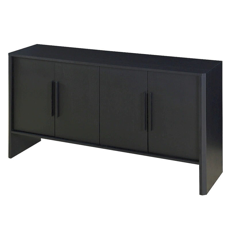 Buffet de Rangement 4 Portes avec Étagères Réglables, Poignées Linéaires en Métal et Passe-Câbles