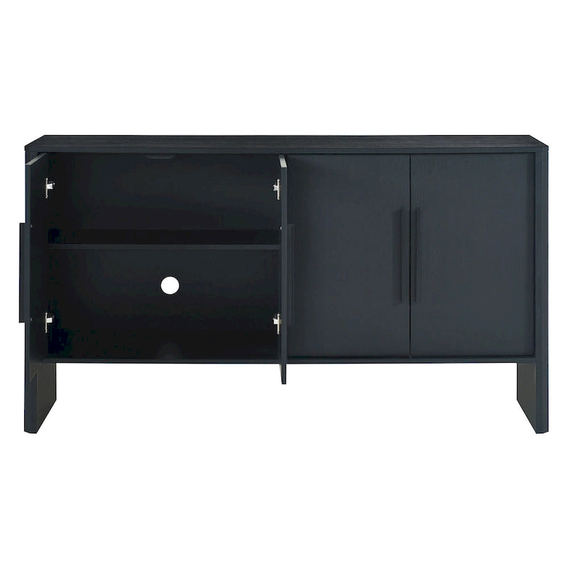 Buffet de Rangement 4 Portes avec Étagères Réglables, Poignées Linéaires en Métal et Passe-Câbles