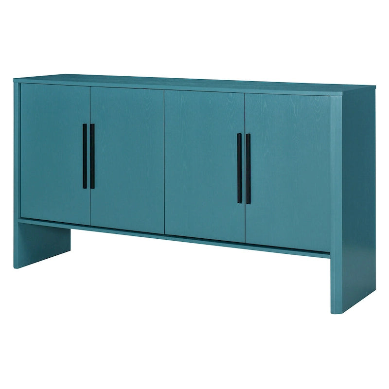 Buffet de Rangement 4 Portes avec Étagères Réglables, Poignées Linéaires en Métal et Passe-Câbles