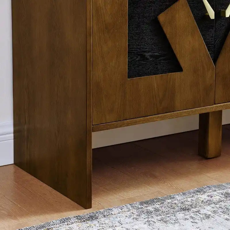 Buffet commode noir Mid-Century Modern avec 4 portes géométriques