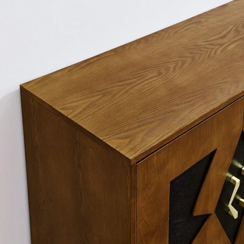 Buffet commode noir Mid-Century Modern avec 4 portes géométriques