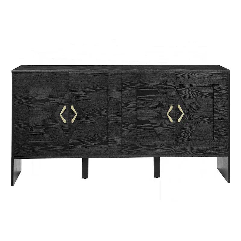 Meuble de rangement moderne du milieu du siècle avec panneaux de porte géométriques et étagères réglables