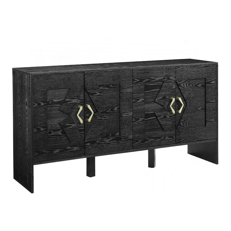 Meuble de rangement moderne du milieu du siècle avec panneaux de porte géométriques et étagères réglables