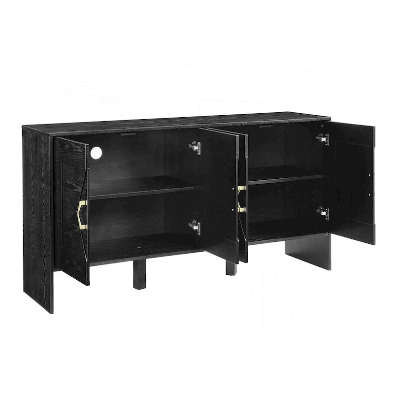 Meuble de rangement moderne du milieu du siècle avec panneaux de porte géométriques et étagères réglables