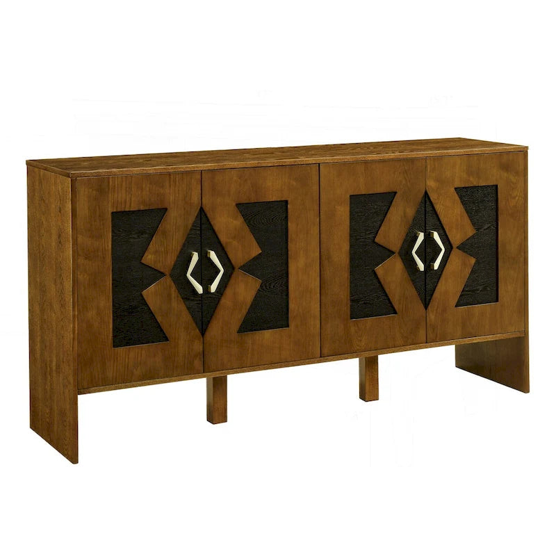 Meuble de rangement moderne du milieu du siècle avec panneaux de porte géométriques et étagères réglables
