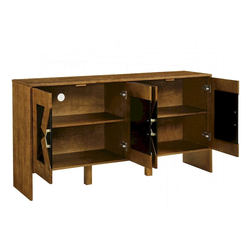 Meuble de rangement moderne du milieu du siècle avec panneaux de porte géométriques et étagères réglables