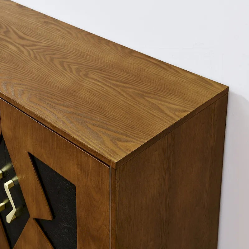 Meuble de rangement moderne du milieu du siècle avec panneaux de porte géométriques et étagères réglables
