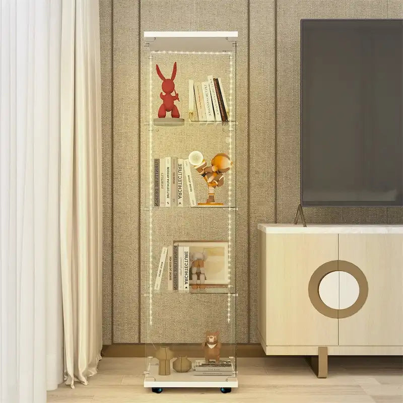 Vitrine haute en verre trempé avec éclairage LED RGB Bluetooth, capteur infrarouge et roulettes