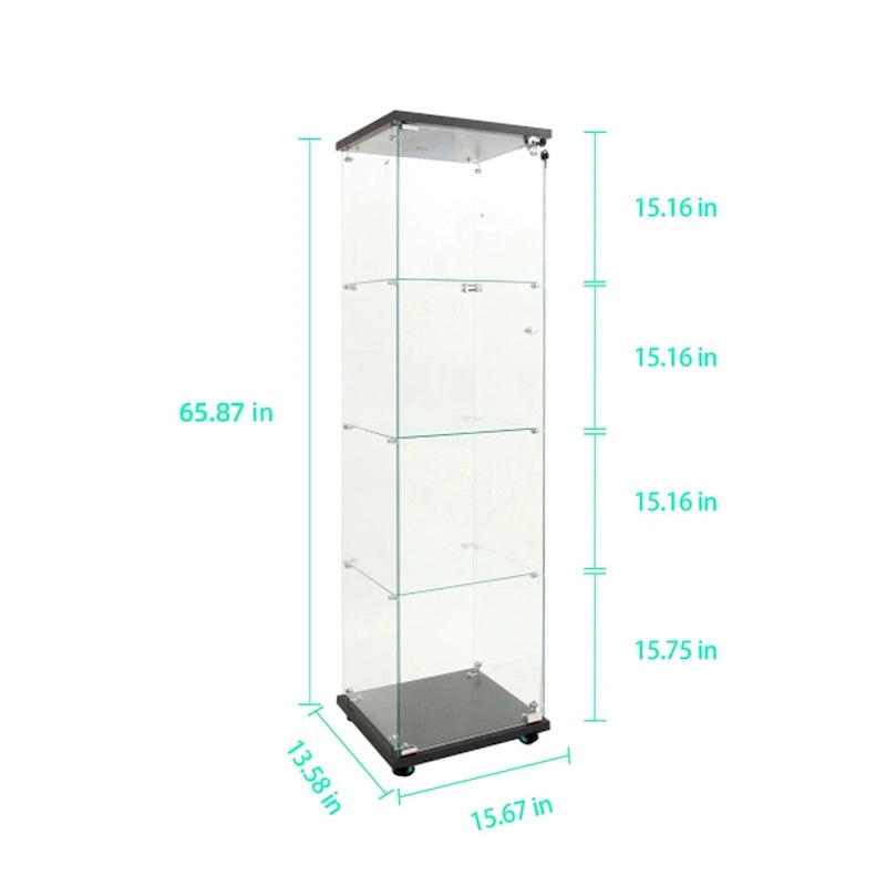 Vitrine haute en verre trempé avec éclairage LED RGB Bluetooth, capteur infrarouge et roulettes