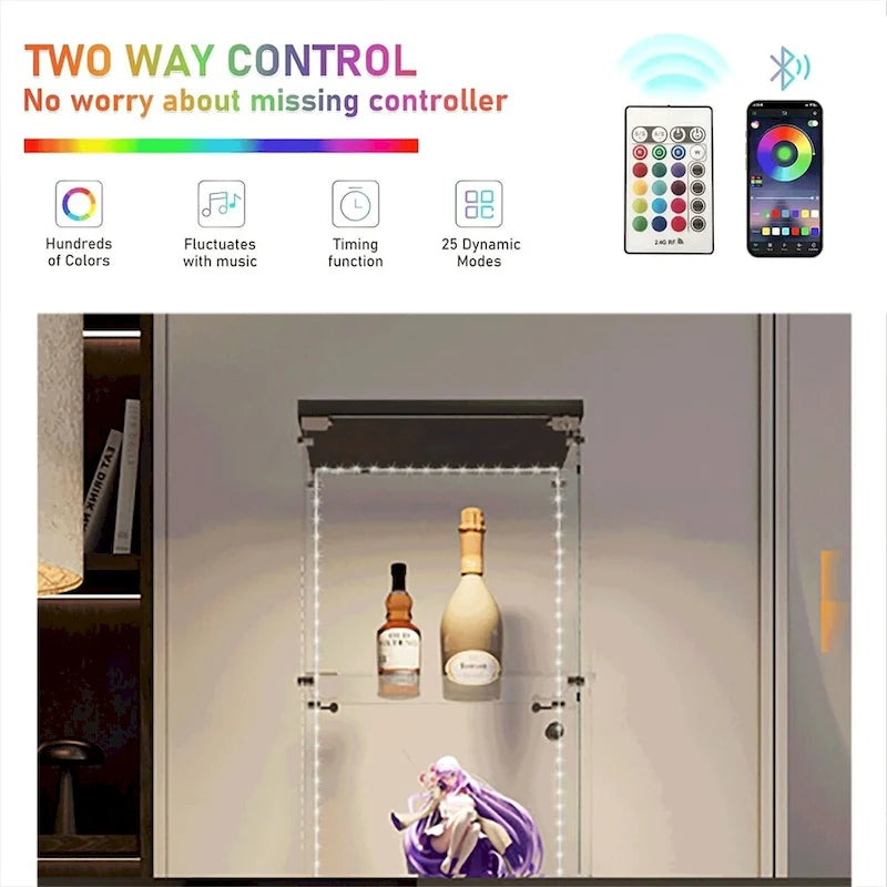 Vitrine haute en verre trempé avec éclairage LED RGB Bluetooth, capteur infrarouge et roulettes