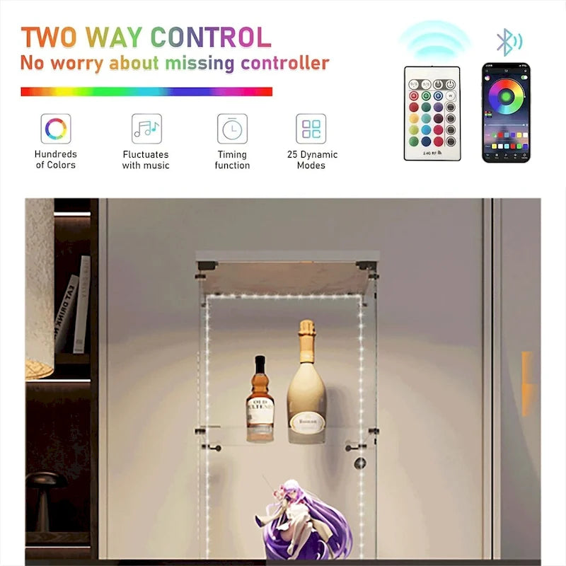 Vitrine haute en verre trempé avec éclairage LED RGB Bluetooth, capteur infrarouge et roulettes