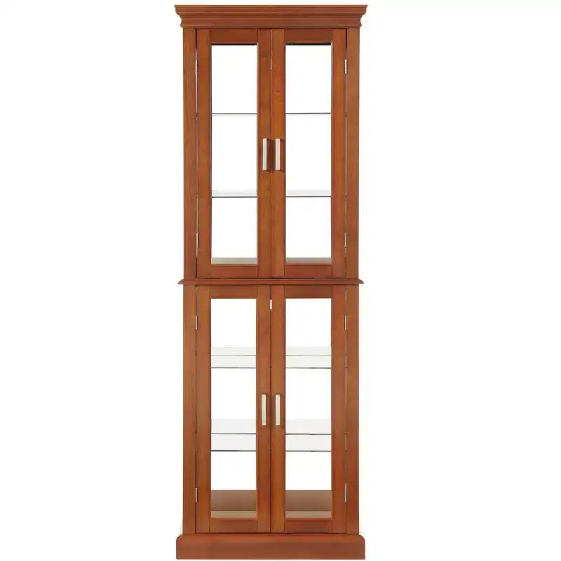 Display Cabinet, Curio Cabinet with 6 Adjustable Shelves and Tempered Glass Doors, Tall Cabinet for Living Room, Bedroom
