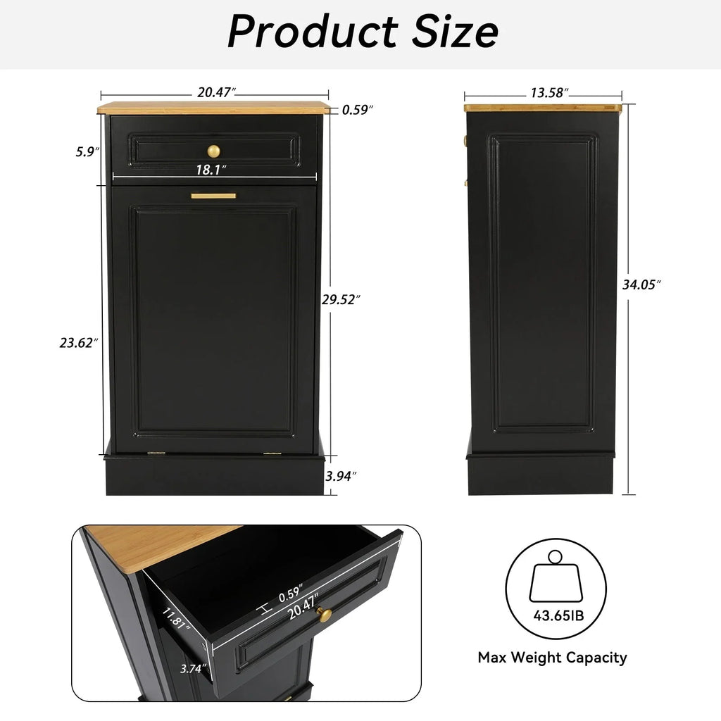 Kitchen Tilt Out Trash Cabinet Can Bin Storage Wooden Counter-top Waste Baskets with Drawer