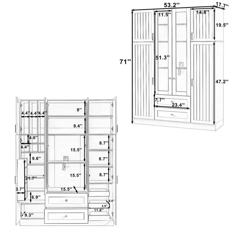 Whisen 71H Freestanding Kitchen Storage Pantry, Large Dining Storage Cabinet Cupboard Sideboards With 6 Doors, Adjustable Shelves