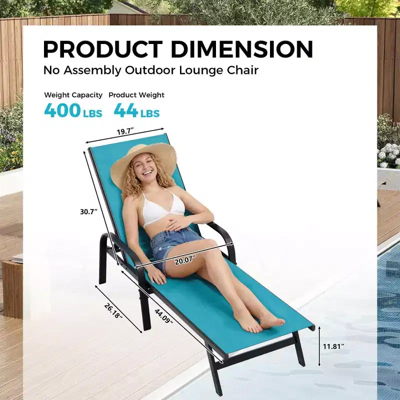 Set of 2 Outdoor Patio Chaise Lounge Chairs, 5-Position Adjustable Reclining Chairs with Textilene Fabric, Poolside Loungers for Garden & Balcony