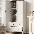 65 Tall Storage Cabinet with Adjustable Shelves, Farmhouse Wooden Pantry w/ 2 Doors & 2 Drawers, Freestanding Bookcases for Dining Room, Living Room