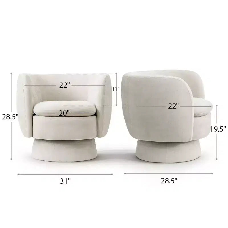 Set of 2 Modern Swivel Barrel Chair with Upholstered Fabric, 360 Rotating Accent Lounge Chair for Living Room, Bedroom-Panipeachy