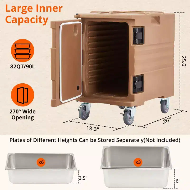 Premium Catering Food Warmer - Insulated Hot/Cold Carrier for 6 Full-Size Pans with Heavy-Duty Casters