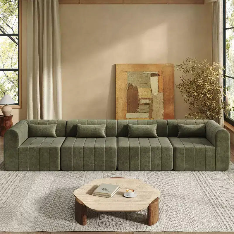 145.5 Modern Convertible Sectional Sofa, Upholstered 4-Seater Sectional Sofa with Compressed Sponge, Living Room L-Shaped Sofa-Panipeachy