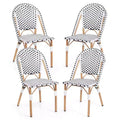 Costway French Bistro Chair Set of 4 w/ Hand-woven Rattan Galvanized Metal Frame Outdoor
