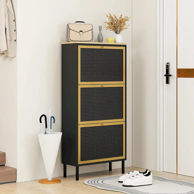 3 Metal Door Shoe Rack Freestanding Shoe Storage Cabinet