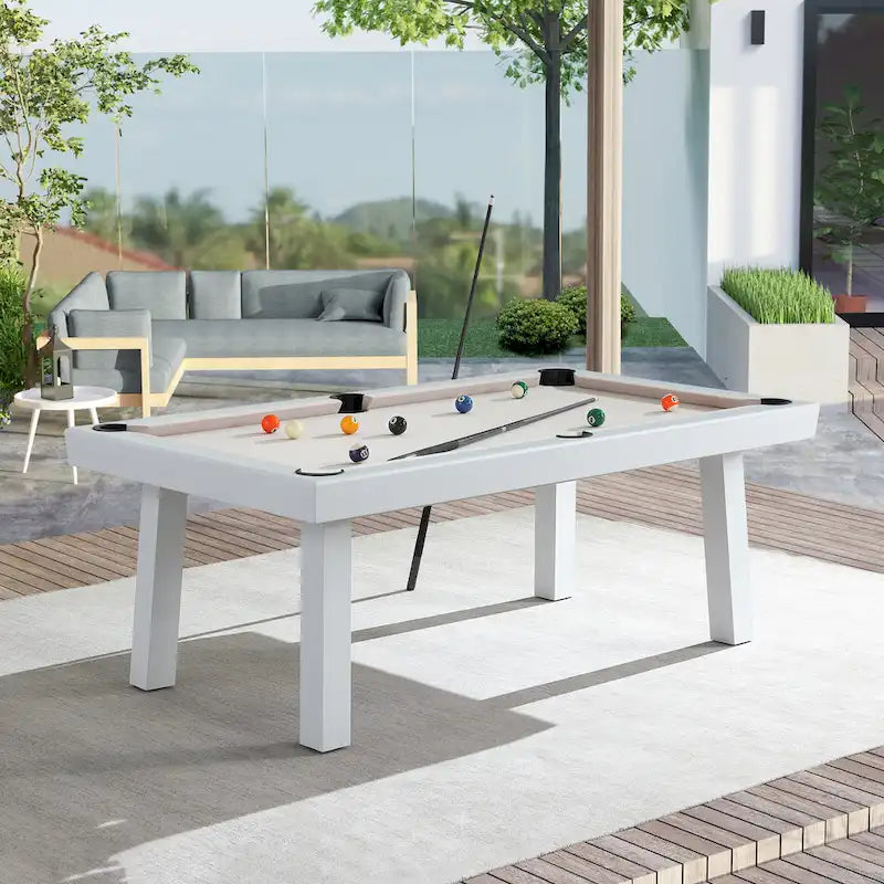 Norwalk Indoor/Outdoor 7ft Slate Pool Table 6-Seater Dining Set with 4 Benches & Accessories, White Finish
