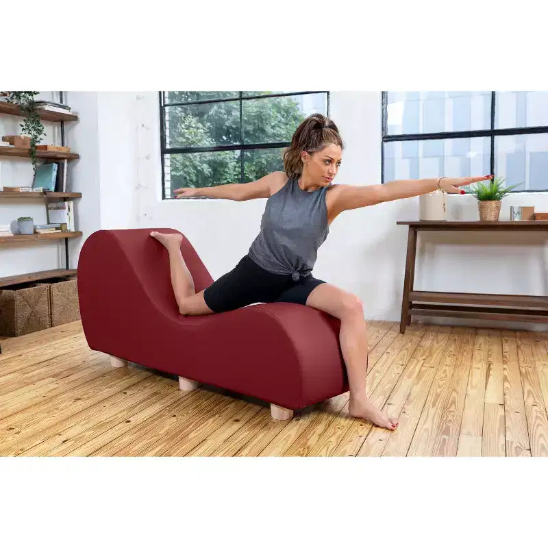 Avana Chaise Lounge Chair for Stretching and Relaxation, Hevea Wood Feet, Faux Leather - Submarine Grey