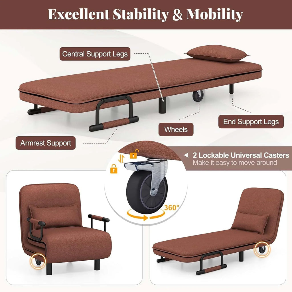 Folding Sleeper Chair Convertible Sofa Bed w/ Adjustable Backrest