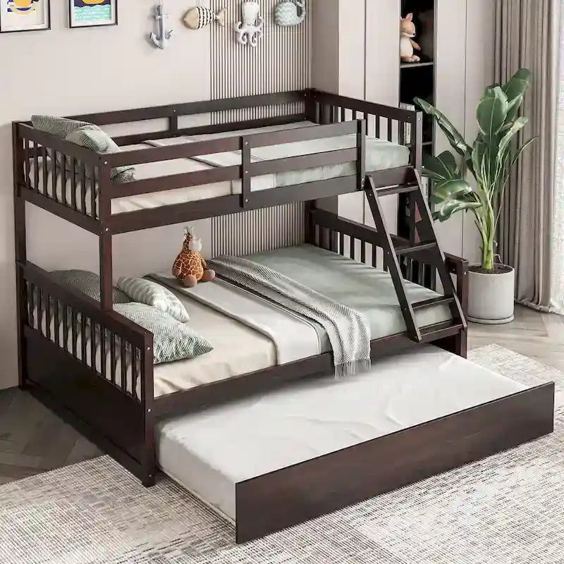 Gymax Twin Over Full Bunk Bed with Twin Trundle Convertible Platform