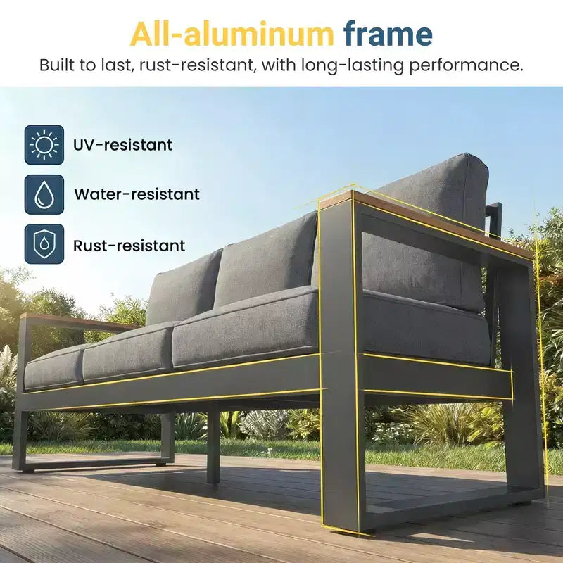 Heynemo Aluminum Outdoor Armchair, 2 Pieces All-Weather Metal Patio Single Sofa, Patio Conversation Set for Porch Backyard Garden