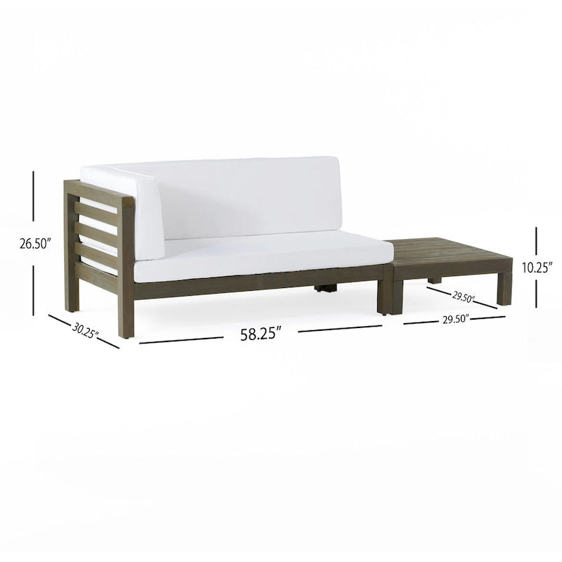 Oana Outdoor Acacia Wood Left Arm Loveseat and Coffee Table Set with Cushion by Christopher Knight Home
