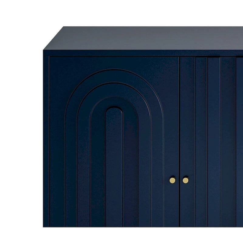 60-in Modern Blue/ Grey Lacquered 4 Door Wooden Sideboard Buffet Server Accent Storage Cabinet