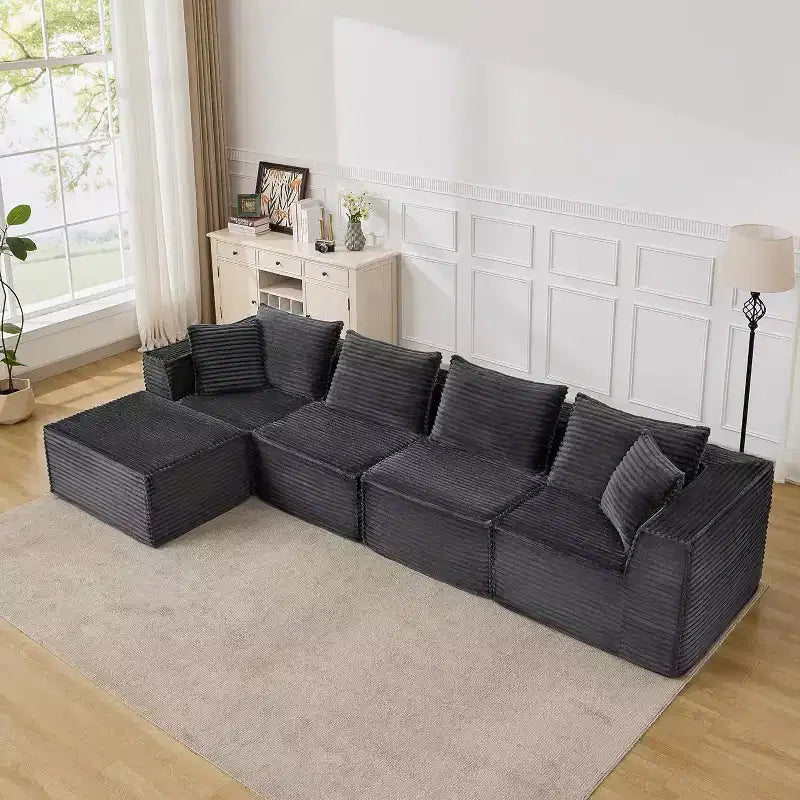 107/ 137 Modular Sectional Cloud Couch,Deep Seat Boneless Couch,Convertible Comfy Floor Sofas with Ottomans and Memory Foam