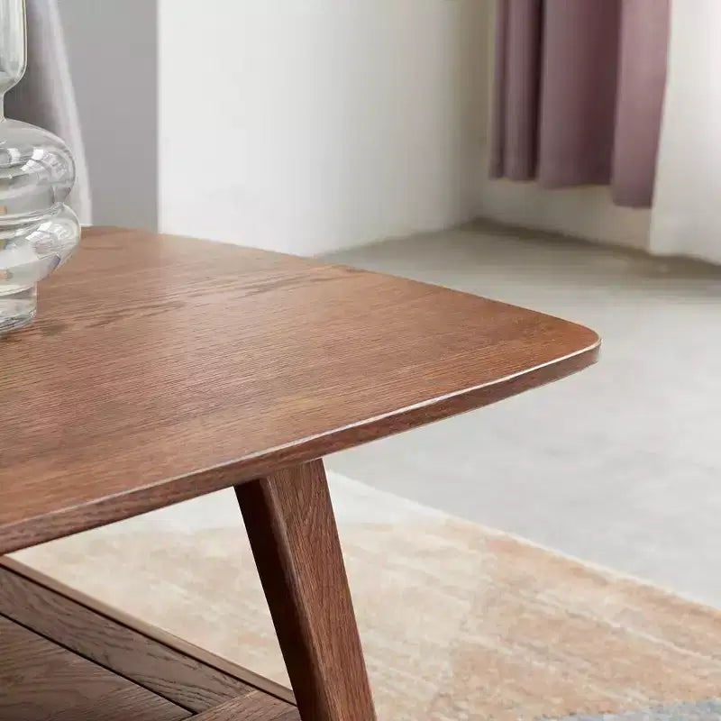 GDFStudio Wright Modern Solid Oak Wood Rectangle Coffee Table With Storage Shelf