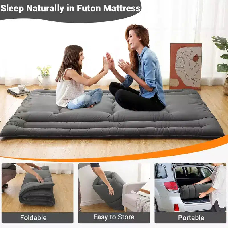 Portable Roll-Up Floor Mattress, Japanese Futon Guest Bed & Foldable Camping Sleeping Pad