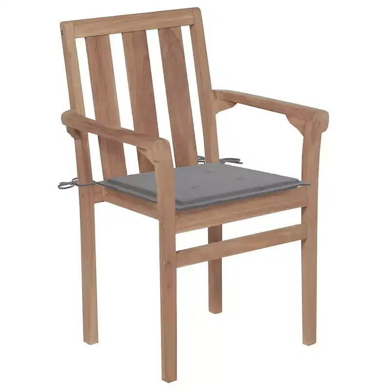 vidaXL Set of 8 Teak Wood Stackable Patio Chairs with Gray Cushions - Durable Garden/Outdoor Seating